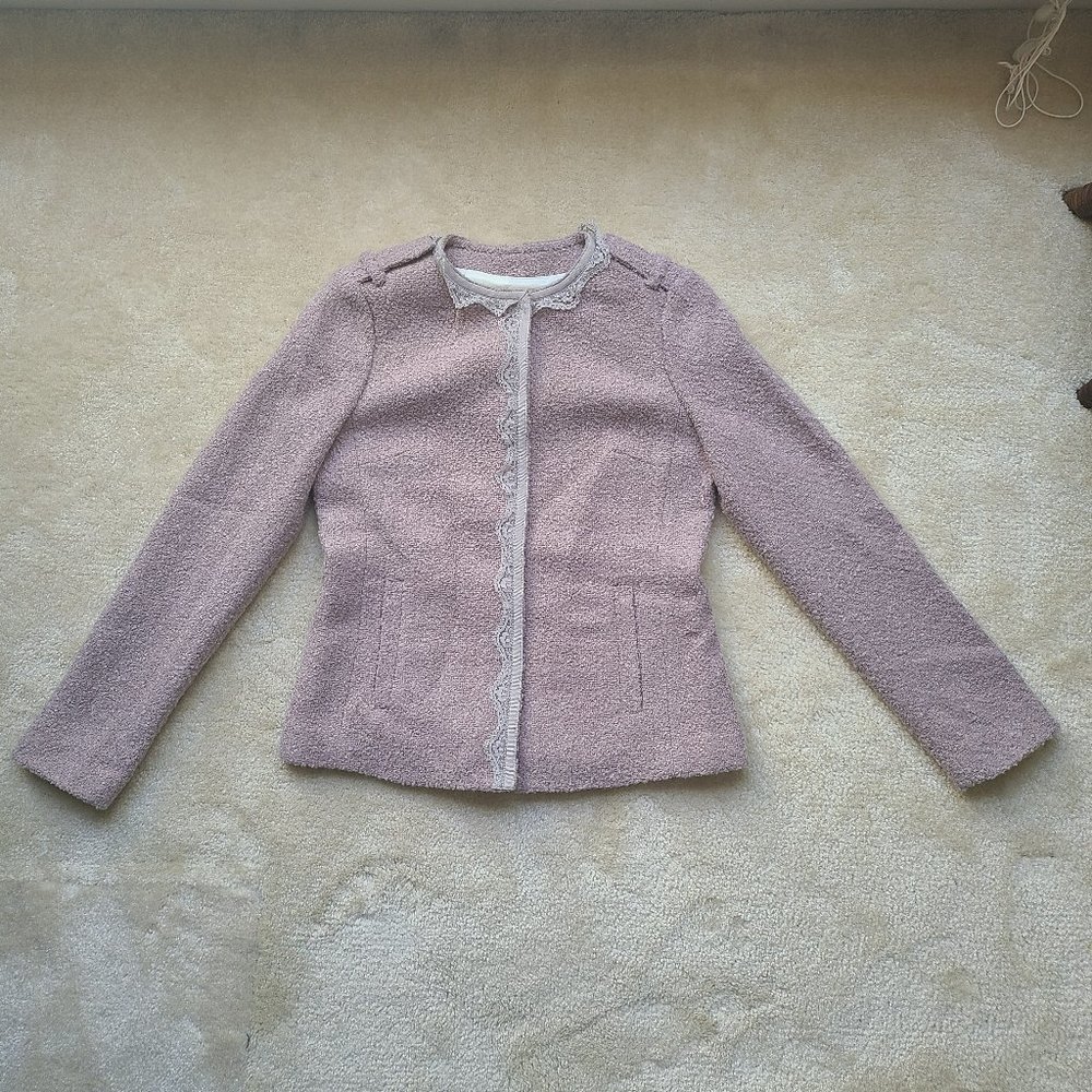 EUC BR Wool Blazer Lace Trim Light Pink Size 4